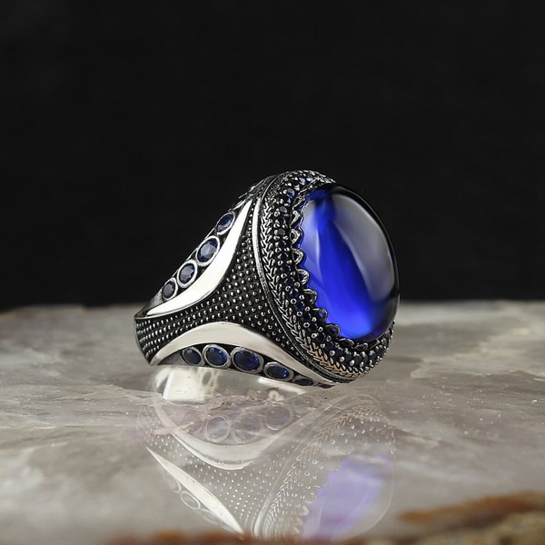 Vintage Safir Antik Silver Geometrisk Ring (L storlek)
