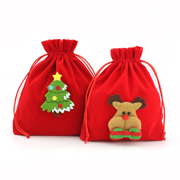 2st juläppleförpackningspåsar, äpplepresentpåsar, dragsko i sammetsjulpåsar Julaftonsäpplepåsar