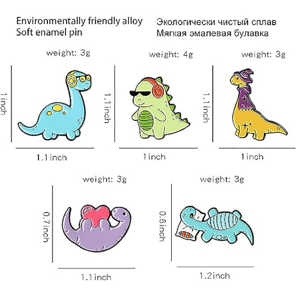 5-pack söta emaljbroscher för flickor och barn, groda, katt, dinosaurie, bi, får, fisk, tröja, skjorta, sjal, halsduk, märken, hattar, väskor