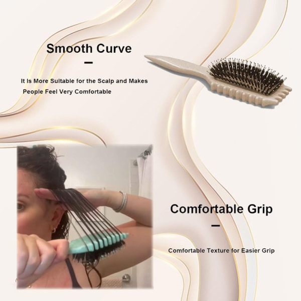 Bounce Curl Brush, 2024 NY Bounce Curl Defining Brush, Boar Bristle Hair Brush Styling Brush for Detangling, Bounce Curl Define Styling Brush, Shaping apricot+green