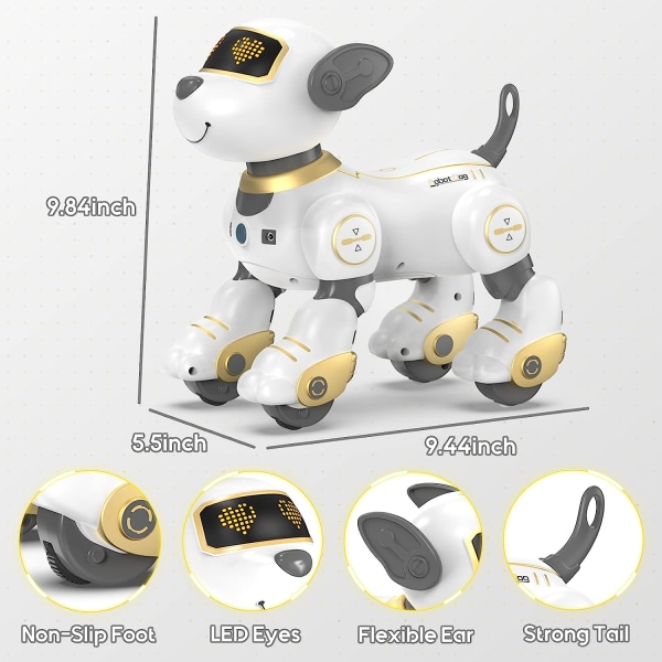 Fjärrkontrollrobothundleksak för barn, programmerbar robotvalp, smart interaktiv stuntrobothundleksak för barn 3-8 års present (A.Gold)