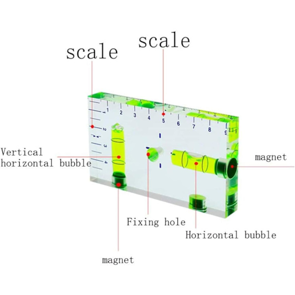 95 x 51 x 13 mm klar multifunktions vattenpass av T-typ med magnetisk våg