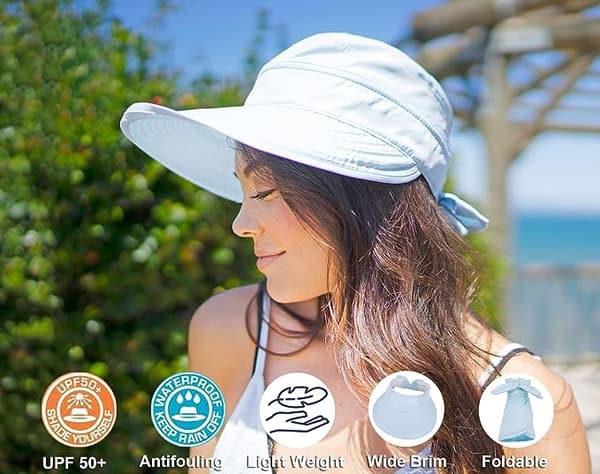 Hatte til Kvinder UPF 50+ UV Solbeskyttende Konvertibel Strand Visir Hat