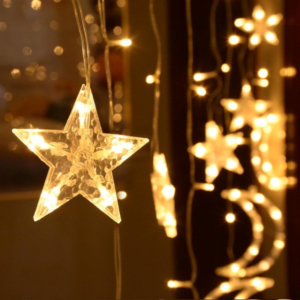 LED Star Moon Curtain Lights för Ramadan-dekoration, USB-driven Eid Mubarak Fairy Lights för inomhus, bröllop, fest, sovrum, terrass gräsmatta Ramadan Home Decoration (8 lägen)