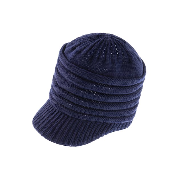 Stickad cap för barn med platt plös, enfärgad, stickad cap med babyhuvud (blå)