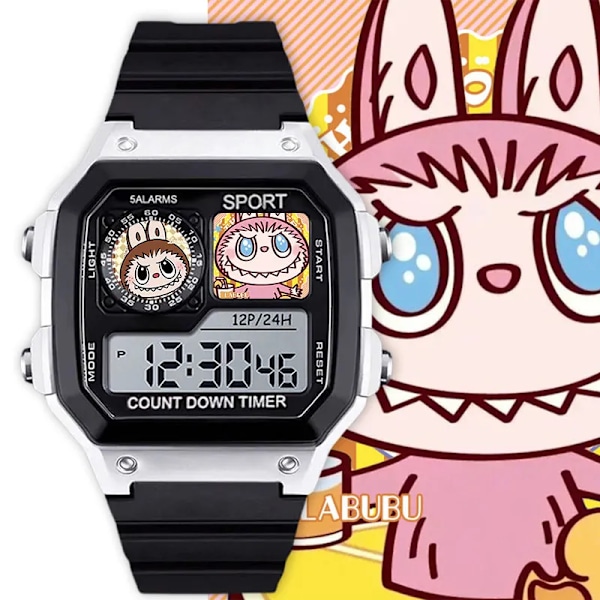 Kawaii Labubu tecknad klocka för pojke flicka färg LED-display digital väckarklocka vattentät sportklocka barnarmbandsur D1560