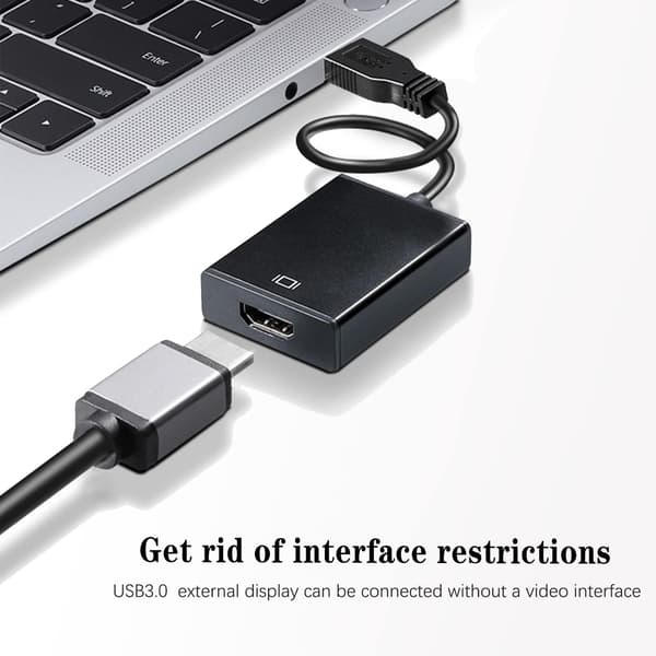 USB til HDMI-adapter til flere 1080P-skærme, kompatibel med Windows XP/7/8/10/11 (Sort)