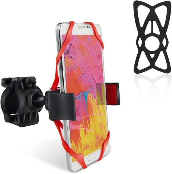 Telefonholder Grip Tether Rem Gummisilikone Sikkerhedsbånd - Cykel, Reservedele - Elastisk X Web Grip (Sort & Rød) 2-pak