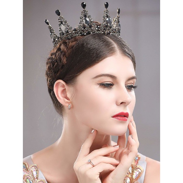 Svart barock krona brudkristall tiara krona gotisk bröllopshuvudstycke vintage drottning håraccessoarer för kvinnor och flickor