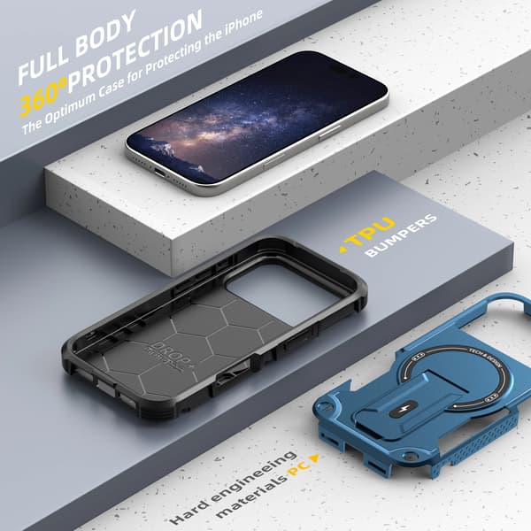 Best Protective Case for iPhone 17 Series Kickstand Case Magnetic Hidden Stand Mobile Phone Protective Cover (Blue) iPhone17
