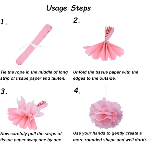 Papir Pom Pom Vifte Ball Honeycomb Romdekorasjon Bryllup Bursdag Påske Dåp Bursdag - Rosa