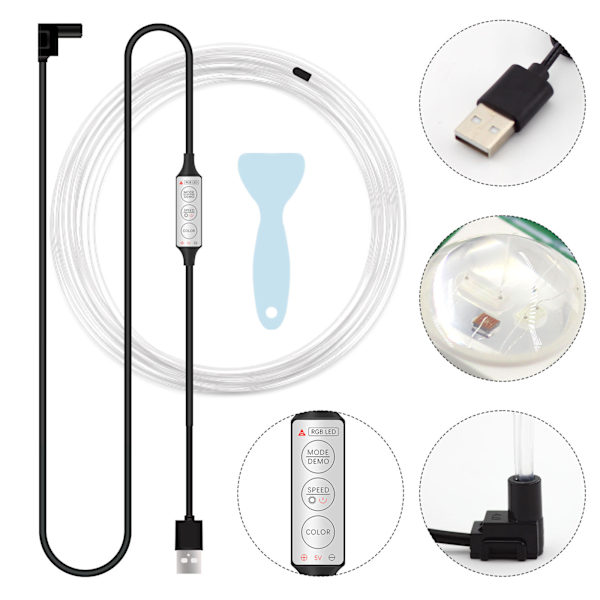 Auton värikäs kylmä valo USB johdoton valaiseva lamppu EL-vaihekoristelamppu monitoiminen tunnelmalamppu (1m)