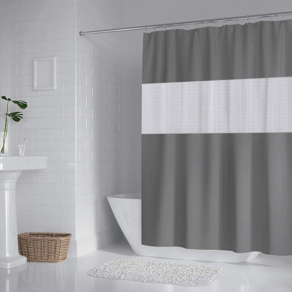 Bruseforhæng 200x180cm Badeforhæng Polyester og EVA Semi-Transparent Vandtæt Anti-skimmel til Badeværelse - Grå