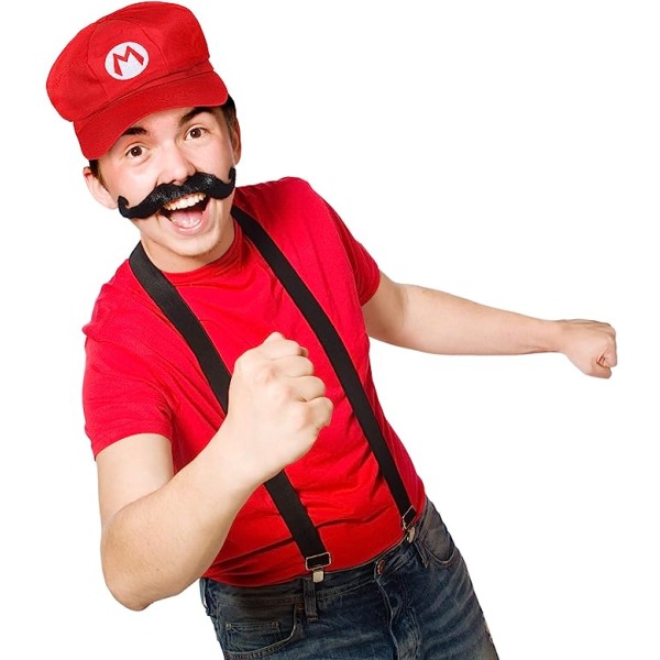 Set med 2 Super Mario-hattar - Mario och Luigi-kepsar Röda och gröna videospelkaraktärer Retro speltemahattar