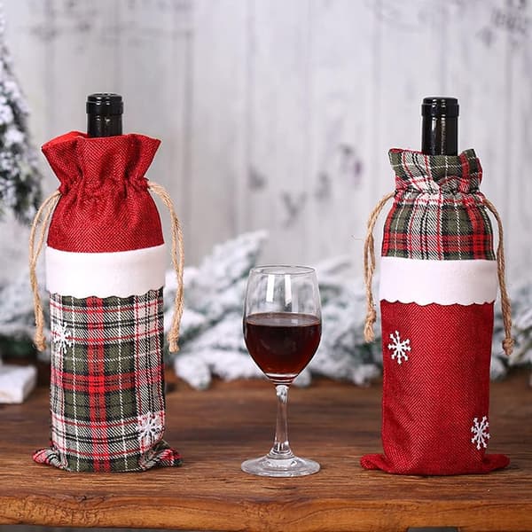 2-pack julbuffel plädade vinflaskskydd, jultröja cover , presentpåsar för vinflaskor för festdekorationer, till jul