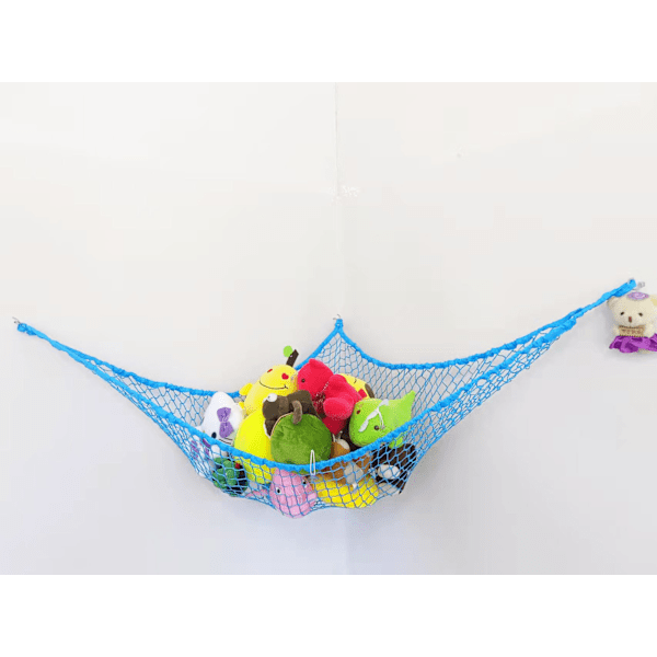 Hammock för gosedjur，Hängmatta med leksaker i nätficka, 2,5 cm stort nät för förvaring av leksaker i hängmatta blå
