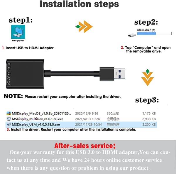 USB til HDMI-adapter til flere 1080P-skærme, kompatibel med Windows XP/7/8/10/11 (Sort)
