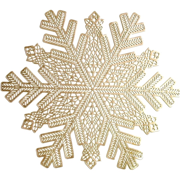 6 stk. udhulet vinyl metal spisebordsmåtte, husholdnings varmstempling bords isoleringsmåtte PVC udhulet snefnug te kop måtte, guld