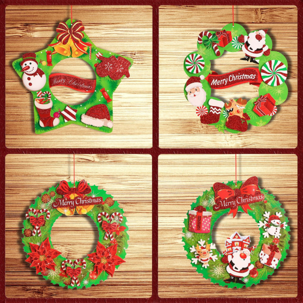 4 delar dekoration de Noël bonhomme de neige vieil homme béquilles guirlandes pendentifs dekoration d’intérieur saupoudrerie stéréo poudre papier gui