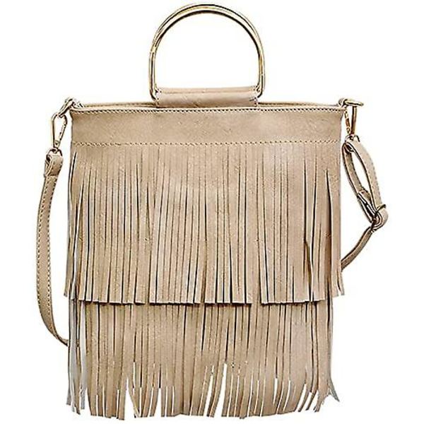 Dame Mode Skuldertaske Crossbody Tote Håndtaske Pung Frynser Messenger Taske Pung Beige
