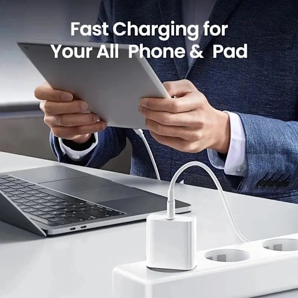 iPhone Hurtiglader USB-C PD 3.0. 20W Strømadapter + 1m Kabel