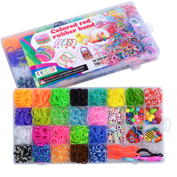 32 gitter regnbåge gummiband flätare manuell gör-det-själv-material färgglad väska gummiband pussel barnleksaksarmband