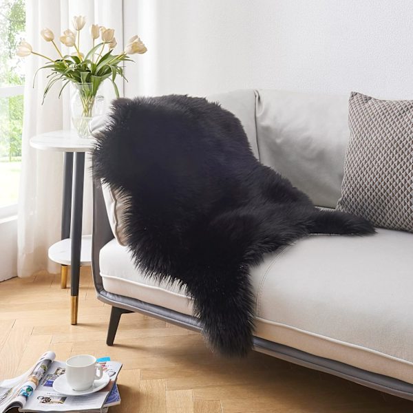 Ultramjuk fluffig fuskpäls fårskinnsmatta för sovrum Vardagsrum Black Fuzzy Tvättbar Heminredning Plysch Shag Mattor Small Area Mattor, 2x3 fot