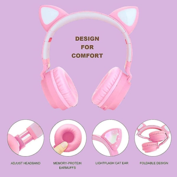 BT028 Katteøre Bluetooth Headset Lysende Trådløst Headset Stereo Sportsheadset