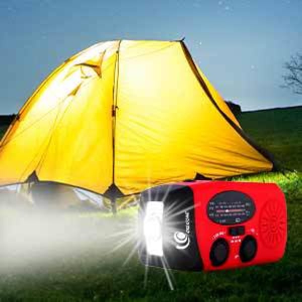 3LED-ljus Nödljus Trådlös Väder Solar Handvev Katastrofförebyggande Radio Flerfunktions Bärbar Radio (1 Pack, Röd)