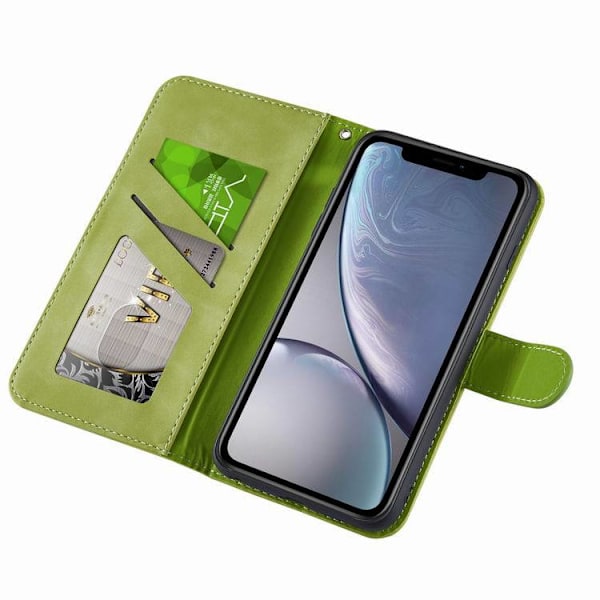 Iphone 11 phone case, Lovely Elephant Love Heart tecknat mönster med kortplats, fällbart stativ, magnetiskt cover, kompatibelt för Iphone 11 Green