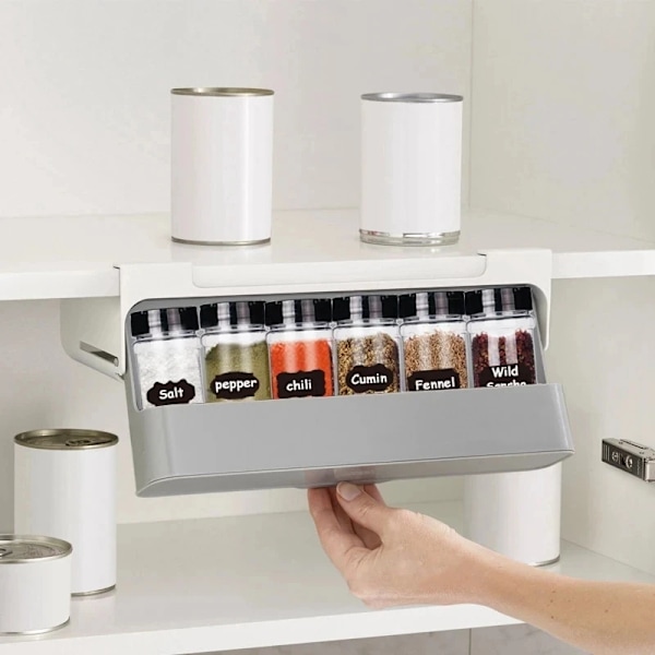 Kök Krydda Flaska Förvaringsställ Kryddställ Självhäftande Väggmonterad Under-Shelf Spice Organizer Kök Förvaringsställ