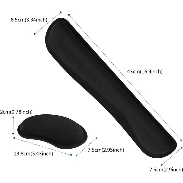 Handledsstöd för tangentbord och gelmus, ergonomiskt handledsstöd, halkfri tangentbordsmus för handledsstöd Datortillbehör (43x8,5x2 cm)