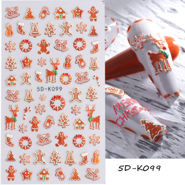 9-Pack 5D tredimensionell relief Santa Claus tree snö älg lim jul nagel klistermärken