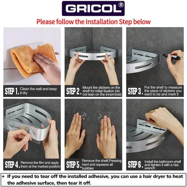 Baderom Rustsikker Flyaluminium Borrefritt Hjørne Dusjhylle (Sølv)