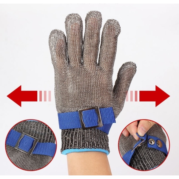 One handskar i rostfritt stål, anti-skärhandskar, klass 5 anti-skärningsskydd för slaktare, trädgårdsarbete, mesh , M