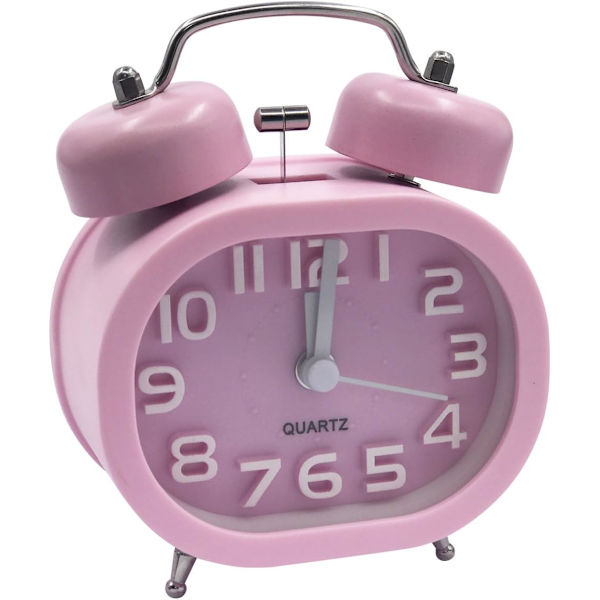Retro Silent Quartz Väckarklocka, Morgonväckarklocka Resor vid sängkanten Analog klocka Dual Bell Metal Väckarklocka Barnbatteridriven,Rosa