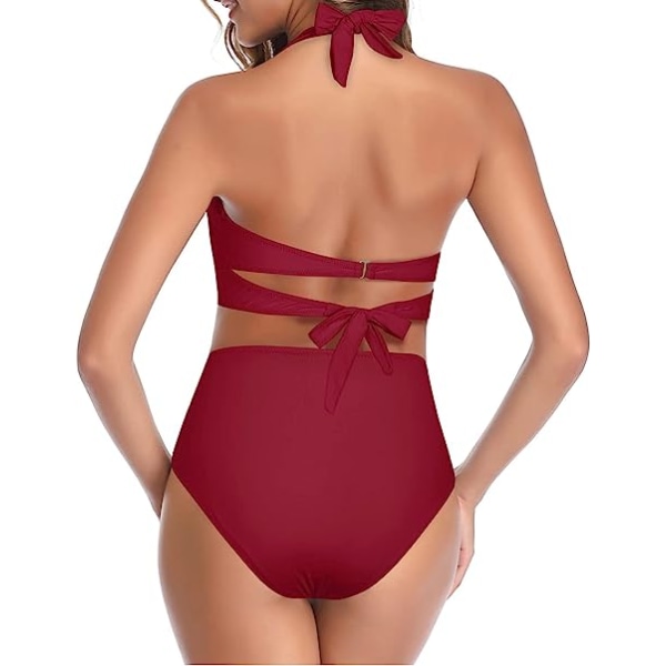 Naisten kaksiosainen vintage-uimapuku, retro halterneck-bikinit, korkea vyötärö, rypytetty alaosa S