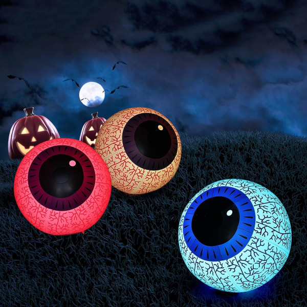 IIUppblåsbara Halloween-dekorationer, inbyggda LED-roterande lampor 24-tums läskiga uppblåsbara ögonglober, för inomhus utomhus, hemmafest, Halloween