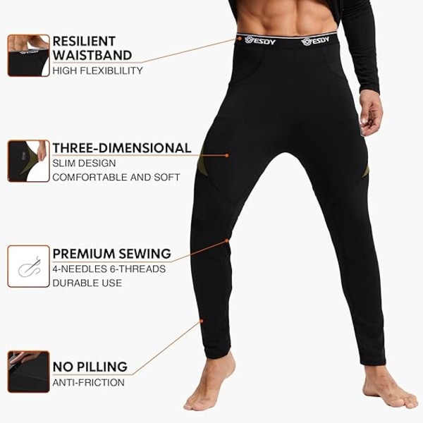 Thermal Set Vinter Jaktutrustning Sport Long Johns Base Layer Low Top Mellanvikt (svart, medium)