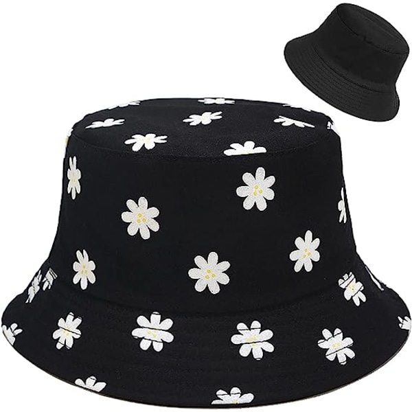 Vändbar Bucket Hat Fiskesolhatt för kvinnor, tjejer， Daisy