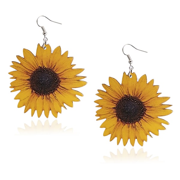 Handgjorda solrosörhängen Trä örhängen i rostfritt stål Yellow Daisy Eardrop Dangler You are My Sunshine Smycken Mode Födelsedagspresenter för kvinnor