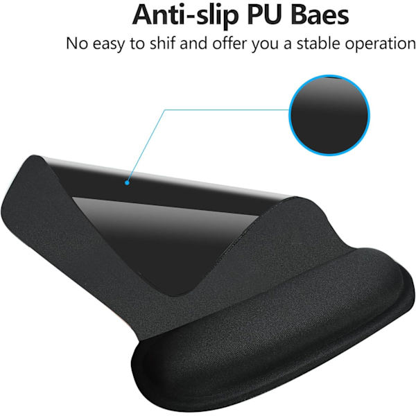 Musmatta med handledsstöd, Memory Foam, Halkfri gummibas, Ergonomisk musmatta med handledsstöd - Smärtlindring, Bekväm datormusmatta för