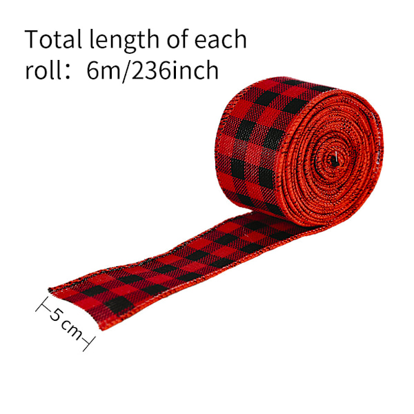 3 rullar 6m juldekoration rött och svart rutnät band Julstämning layout svart och vitt rutnät band galler