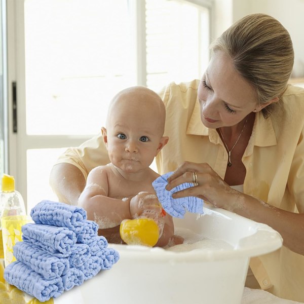 10 ST Baby Muslin tvättlappar, 100 % organisk bomull, återanvändbara baby ansiktshanddukar, 28 x 28 cm Extra mjuka tvättbara tvättlappar för nyfödd hud (blå)