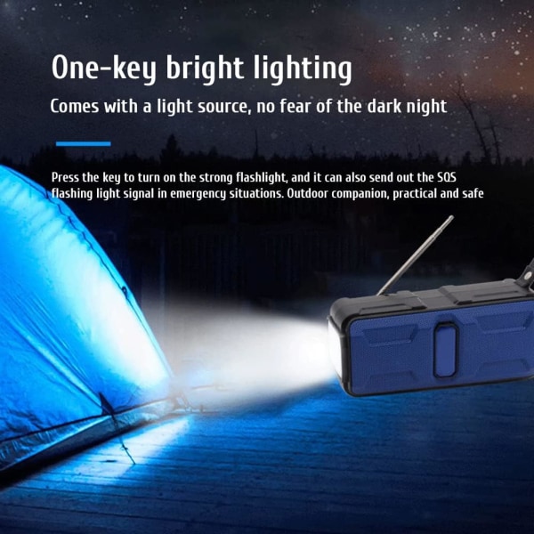 AM FM Handvev nödradio, multifunktionssoldriven radio med 1200mAh Power Bank, SOS-larm, LED-ficklampa, Bluetooth högtalare