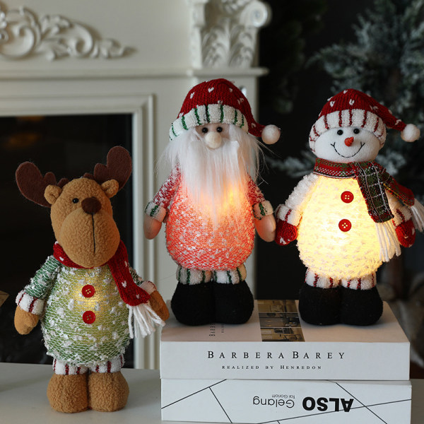 Nya juldekorationer Glödande jultomte Snögubbe älg Docka Ornament Ljus stående docka (Snögubbe)