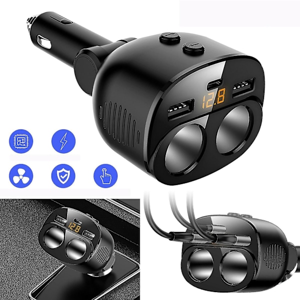 Bil Sigarettenner Socket Splitter USB Lader Strømadapter