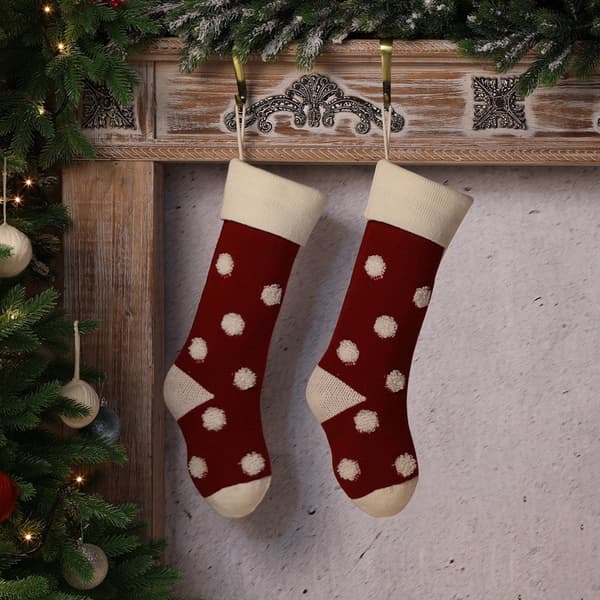 Solid Jule Strømpe Ornament med Polkadotter, 4 Stykker