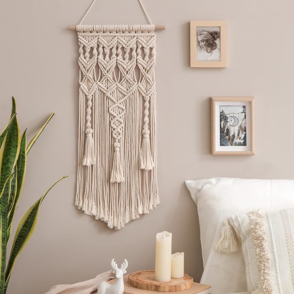 Macrame Vägghängande Boho Home Chic Bohemian Geometrisk Woven Art Boho Juldekor för härlig lägenhet Sovrumsdekoration (13" x 28")