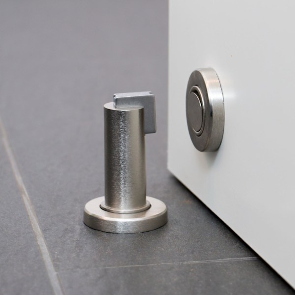 Magnetisk dørstopper MS010 i rustfritt stål-look Dørstopper med gulv- og veggmonteringsmateriale, ø: 5cm, h: 8.4cm